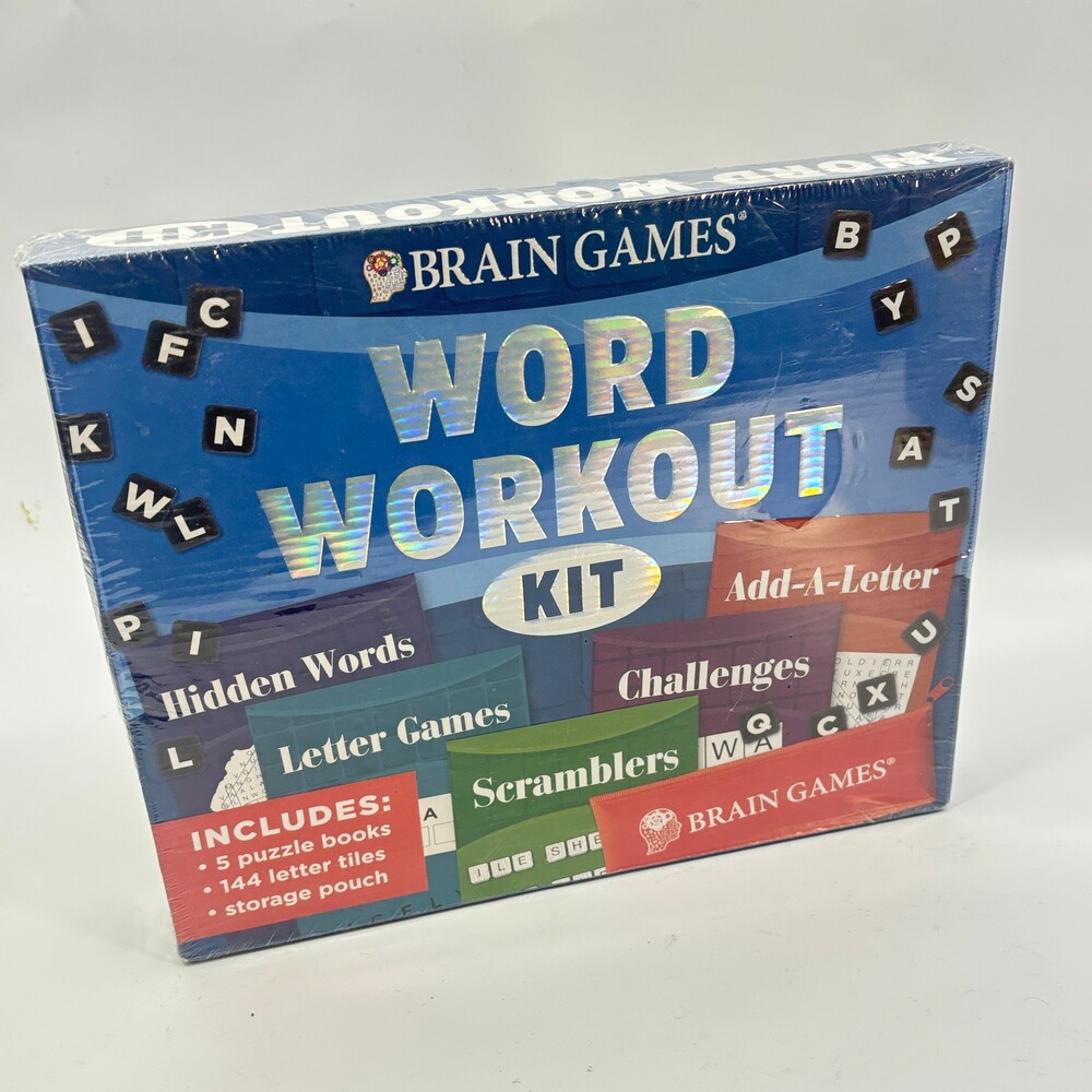 Brain Games Word Workout Kit Puzzle Kit 5 Puzzle Books 144 Letter Tiles